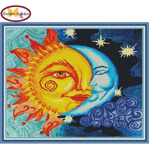 GG Sun&Moon Paintings Chinese Cross Stitch Kit Art Deco Patterns Embroidery Needlework Sets Counted Cross Stitch for Home Decor