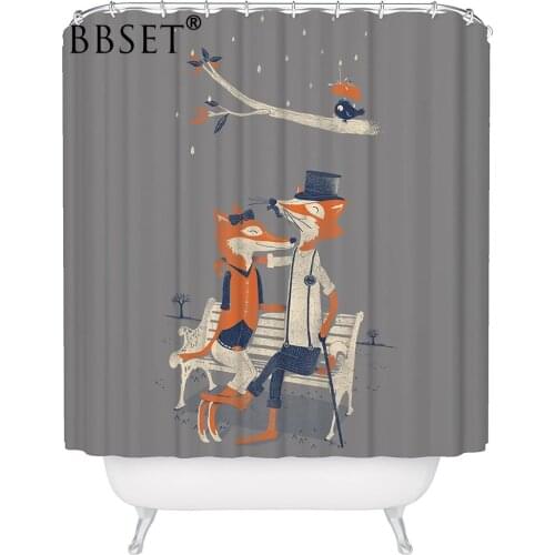 Cute Fox Shower Curtain Cute Forest Animals Romantic Love Birds Pattern Waterproof Multi-size Douchegordijn Bathroom Decor
