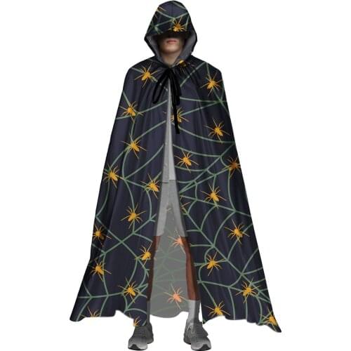 Fashion Hooded Halloween Party Cloak for Womens Mens Spider Bat Pattern 2021 Adult Christmas Masquerade Cosplay Costume Cape