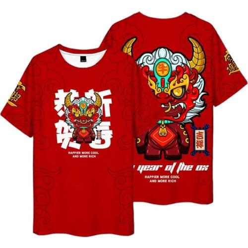 Men Fitness Gym T-Shirt Hip Hop Short Sleeve Shirt New Year Women Red Print T Shirt Funny Leisure Tops