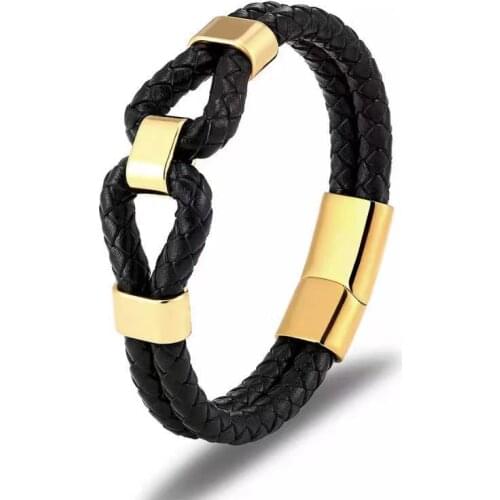 2021 new mens jewelry classic black woven leather bracelet mens stainless steel magnetic buckle punk Bracelet Gift