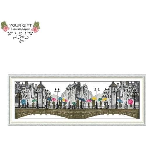Joy Sunday F968 14CT 11CT Counted and Stamped Home Decor The Scenery In The Rain Needlework Cross Stitch kits
