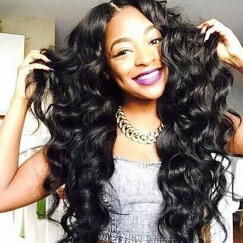 Natural Long Wavy Synthetic Hair U Lace Black Wigs Heat Resistant Glueless Body Wave Hair Middle Part Wigs for Black Women