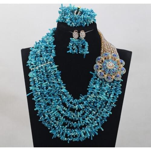 New 8 Rows Sky Blue Coral Beads Jewelry set Nigerian African Wedding Bridal/Women Beads Necklace Jewelry Set Free Shipping CJ816