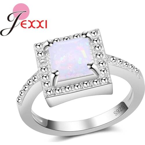 New Design Trendy Elegant Created Big Square Fire Opal 925 Sterling Silver Ring Finger Ring For Wedding Party Gift Jewelry