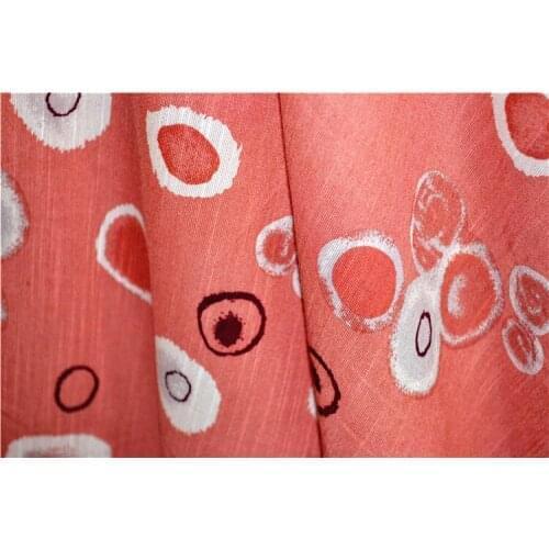 Orange pink circle pattern printing natural flax fabric/short sleeve shirt dress / 1 m