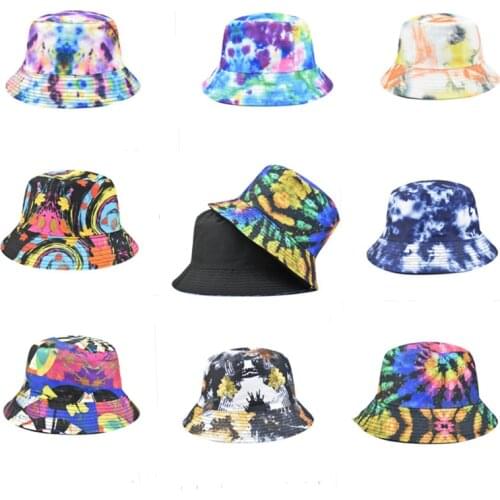 Panama Summer Autumn Harajuku Bucket Hat Colorful Starry Tie Dye Fisherman Hat Cotton Reversible Bob Bucket Cap For Men Women