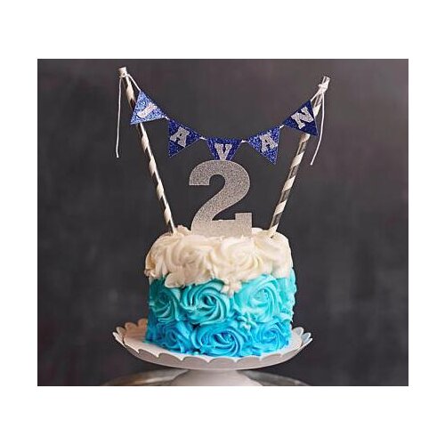 Personalized Navy and silver prince birthday smash cake buntings cupcake toppers banners baby shower doughnut food picks