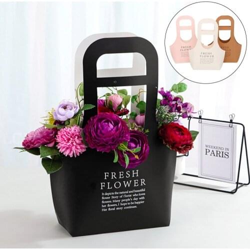 Portable Foldable Flower Box Kraft Paper Waterproof Packing Bag Florist Fresh Flower Carrier Bag Bouquet Basket Wedding Party