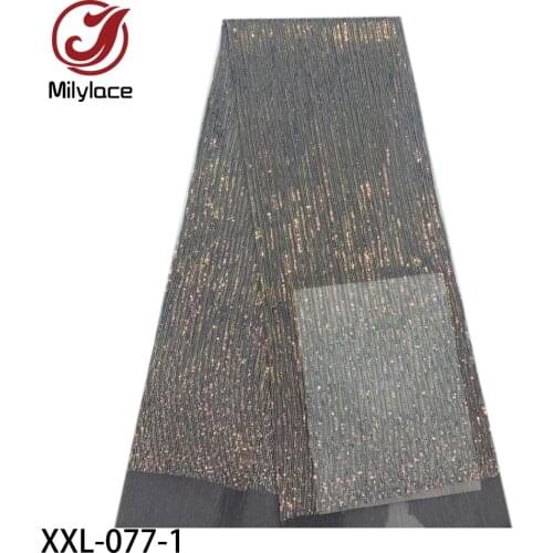 Latest Shiny Sequins African Mesh Lace Fabric 5 Yards Hot Selling Mixed-color Sequins Lace Fabric for Party Dresses XXL-077
