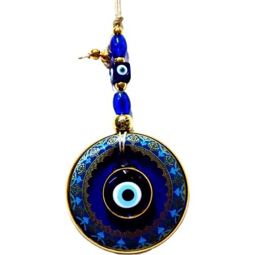 Gilded Bellied Glass Evil Eye Bead, Processed Glass Wall Ornament, Handmade Souvenirs