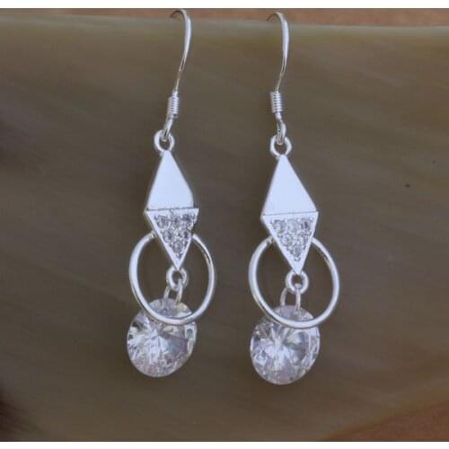 AE116 Lucky Silver Color Earrings For Women Jewelry Women Accessories Rhombic/annulus/stone /akjajbqa Ahqaiyxa