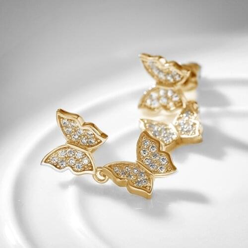 Huitan Creative 2 Butterfly Dangle Earrings Women Inlaid Shiny CZ Stone Romantic Female Wedding Party Accessories Trendy Earring