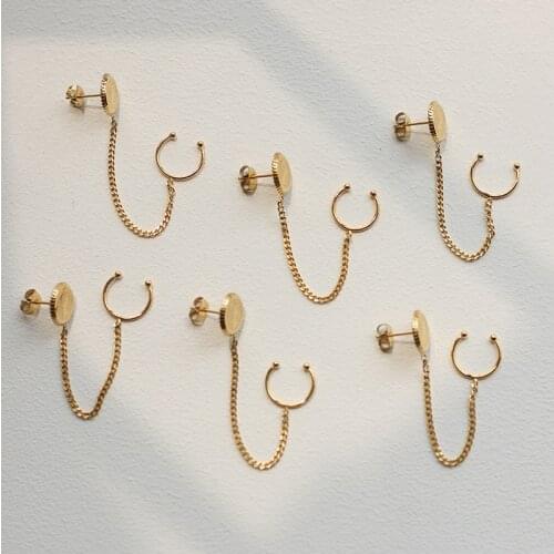 Amaiyllis 18K Gold Simple Coin Ear Clip Tassel Chain Earrings Handmade Long Dangle Earrings For Female Bijoux Jewelry