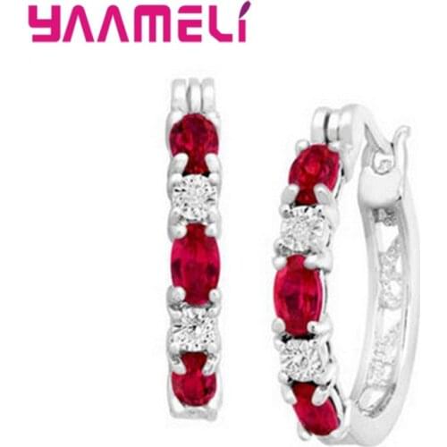 Big Sale 925 Sterling Silver Loop Hoop Earrings Red Clear Color Cubic Zircon Charms Women Jewelry Wedding Accessory Brincos
