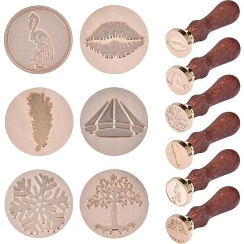 6 Design Retro Wooden Stamp Antique Metal Sealing Wax Stamps Wood Handle Wedding Invitations Wax Seal Stamp Craft Wax Seal Stamp