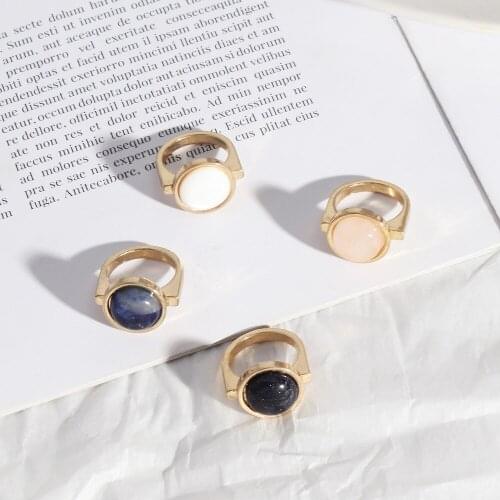 Blue White Rose Pink Quartz Natural Stone Rings Fashion Inner Dia 1.7cm Gold Color Brincos Pendientes Jewelry for Women