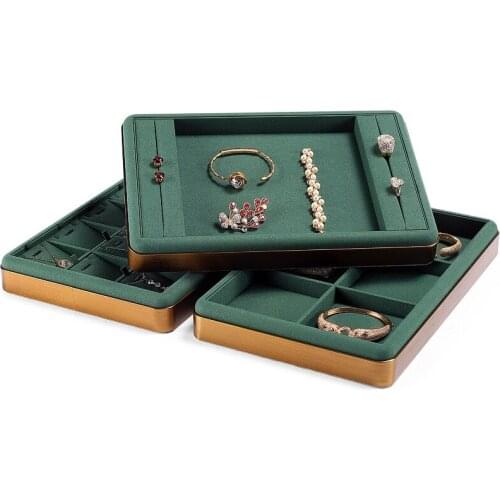 Light luxury dark green microfiber jewelry see pallet ring necklace storage tray brushed jewelry display tray can be customized