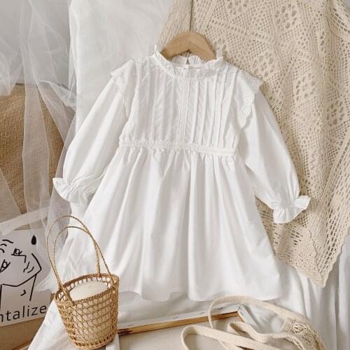 Girls Spring Long-sleeved Dress 2021 New Childrens Korean Style Princess Dress Baby Girl Puff Sleeve White Dress Baby Clothes