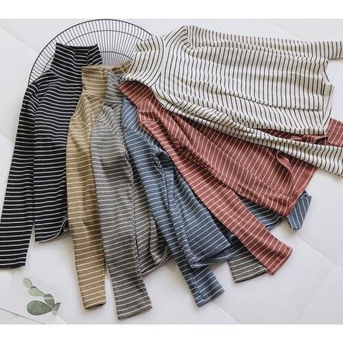 New pure cotton striped t-shirt 2019 autumn winter Korean thin skinny bottomed shirt woman Turtleneck long sleeve t shirts Mw792