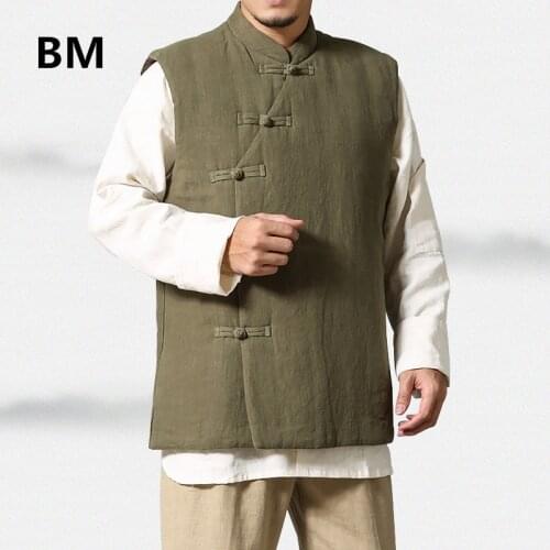 Chinese style vintage pure linen Men Vest Waistcoat Autumn Winter Cotton Padded Vests Harajuku Jacket 2020 Winter Men Clothing