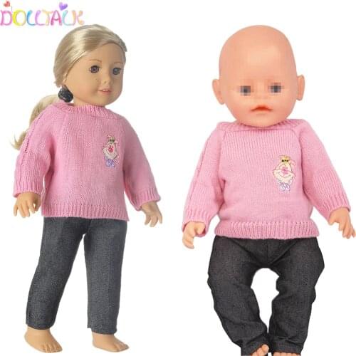 18 Inch 2PCS Denim Doll Clothes Cute High-quality Denim Hoodie Suit Fit Baby New Bron American And 43cm Rebron Doll Toy Shoes