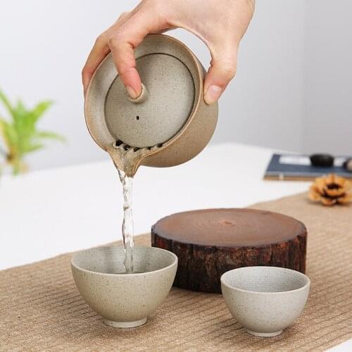 1pot 2cups Office Travel Portable Ceramic Tea Set Chinese Kung Fu Tea Set Purple Sand Gaiwan Teapot Quick Cups Coffee Tea Tools