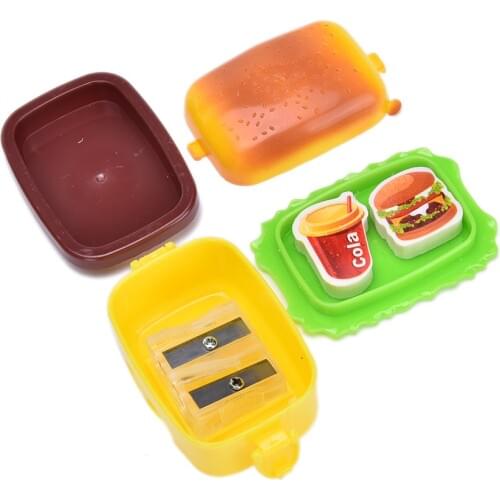2 holes 5.2x3.x4cm Plastic simulation Hamburger Pencil Sharpener cutters Pencil Sharpeners