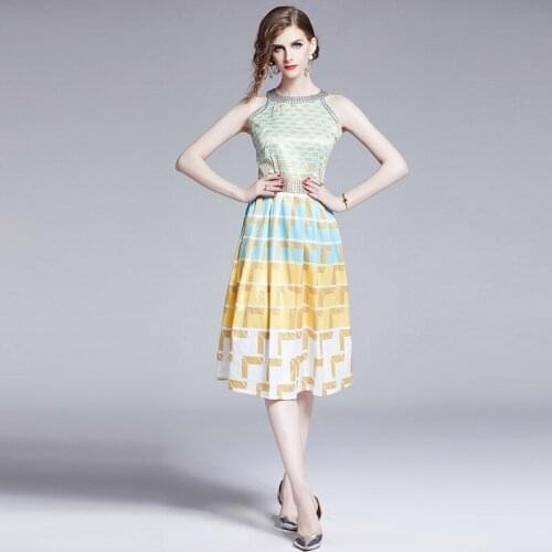 2020 New Arrival Female Bohemian Dress Ladies Halter Color Contrast Print Slim Sexy Off the Shoulder Women Dresses