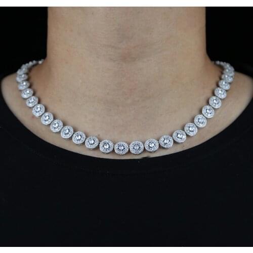 2021 Wholesale Top Quality Iced Out Bling 5A Cubic Zircon HipHop Men Boy Jewelry Geometric Round CZ Cluster Link Chain Necklace