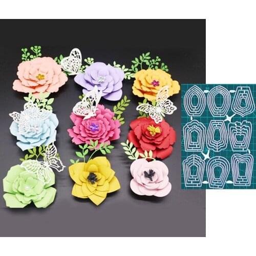 3D Fake Flower MakingCraft Metal Cutting Dies Handmade 9Pcs Fake Flowers Cut Die Scrapbooking Paper Card Craft Embossing Die Cut