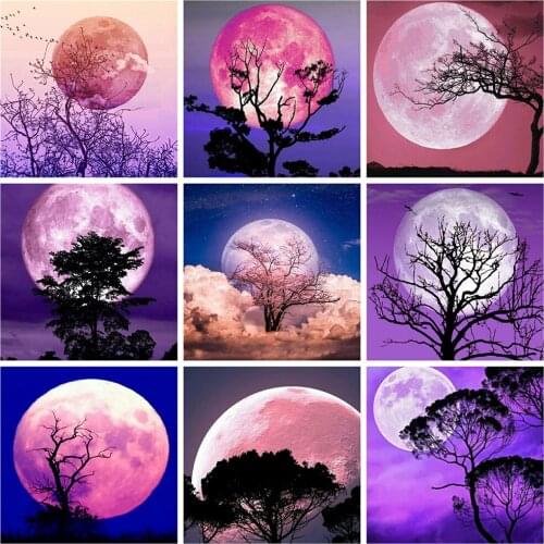 HUACAN 5D DIY Diamond Painting Moon Mosaic Tree Full Square Diamond Embroidery Landscape Home Decor Rhinestones Pictures