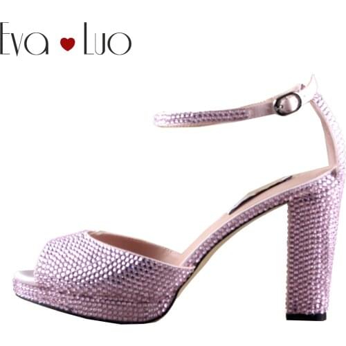CHS1150 Custom Made Light Pink Crystal Open Toe Dress Sandals Bridal Wedding Shoes Women Shoes