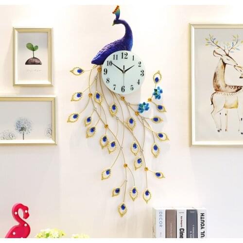 Peacock clock wall clock living room luxury creative pastoral mute modern minimalist atmosphere European-style phoenix clock