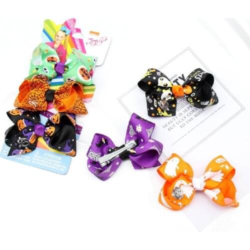 Cheer Bows Halloween JOJO Hair Clips Bow For Girls Cartoon Ghost Pumpkin Spider Web Children Hairpin Kids Party Hair Accessories