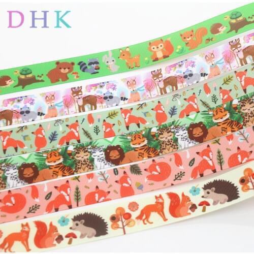 DHK 7/8'' 5yards animals fox squirrel printed grosgrain Ribbon Accessory hairbow headwear decoration Wholesale OEM E1644
