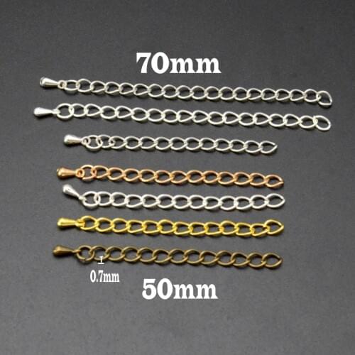 20pcs/lot 50mm 70mm Silver/Gold Tone Extended Extension Tail Chain Connector For DIY Jewelry Making Findings Bracelet Necklace