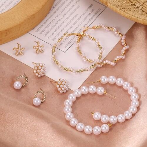 Round Hoop Earrings With White Pearls For Women Large Fashionable Circular Hoops Wedding Fashion Personality Jewelry