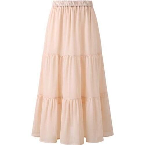 Summer Women Fashion elegant Retro pleated skirts High waist Bohemian Ruffled Chiffon skirt plus size long skirts 5XL 6XL 7XL