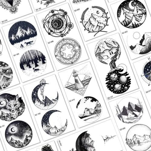 Magic Circle Moon Star Planets Temporary Tattoo For Kids Children Body Art Arm Summer Style Tattoo Geometry Mountain Tatoo Paper