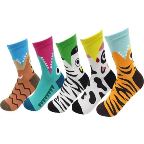Recommend !! women cartoon socks 5pairs/lot zebra tiger cow animal socks womens and ladies funny stripes cotton sock