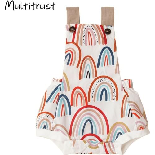 Multitrust Toddler Infant Baby Girl Bodysuit Summer Sleeveless Backless Rainbow Buttons Jumpsuit Clothing Outfits Cute Playsuit