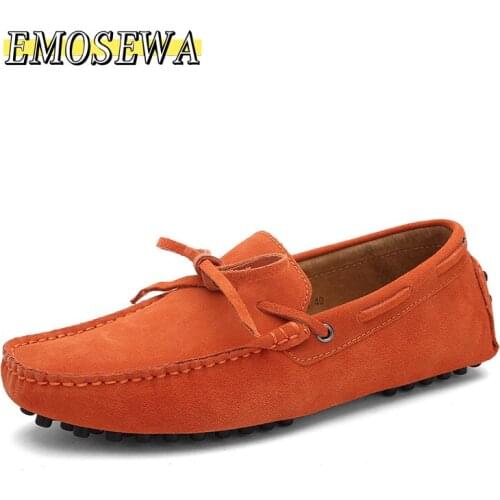 EMOSEWA Brand Big Size 38-49 Cow Suede Leather Men Flats New Men Casual Shoes High Quality Men Loafers Moccasin Driving Shoes