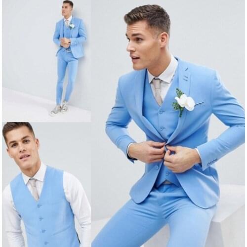 Summer Men Tuxedos 3 Pieces (Vest + Jacket + Pants ) Custom Made Notched Lapel Slim Fit Blazer Casual Groomsmen Wedding Suits