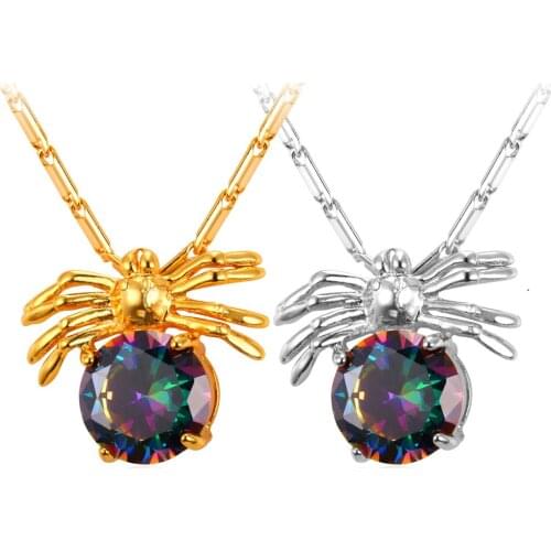 Collare Crystal Spider Pendant Men Gold/Silver Color Big Stone Cubic Zirconia Wholesale Animal Necklace Women Jewelry P205