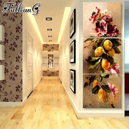 FULLCANG diy diamond embroidery Flower and fruit triptych painting full square round drill 5d mosaic pattern kit decor FC2479