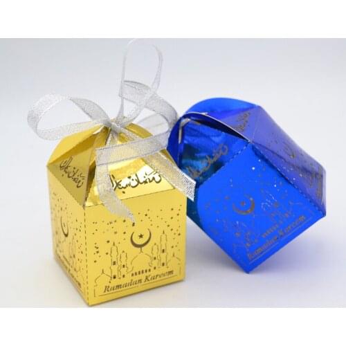 Customize Logo laser cut paper eid ramadan chocolate wedding favor candy box with ribbon