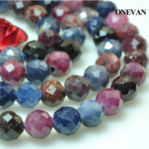 ONEVAN Natural Ruby Sapphire Faceted Stone 3.8mm Smooth Round Beads Bracelet Necklace Jewelry Making Diy Accessories Gift Design