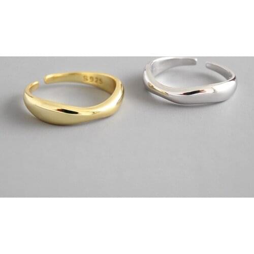 New S925 Silver Color Ring Opening Ladies Ring Fashion Charm Minimalism Irregular Smooth Thin Ring Party Gift Ladies Jewelry