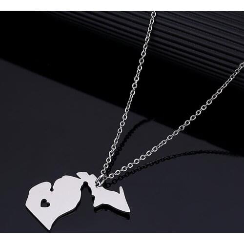 Stainless Steel State Of Michigan Map Pendant Necklaces United States Maps Women Men USA America Jewelry